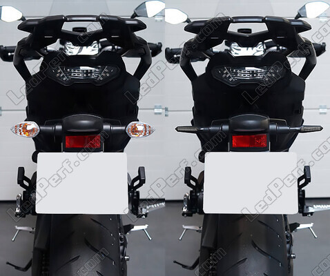 Vergleich vor und nach der Installation Dynamische LED-Blinker + Bremslichter für Aprilia Caponord 1000 ETV