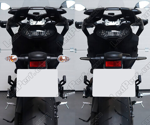 Vergleich vor und nach der Installation Dynamische LED-Blinker + Bremslichter für Honda CBF 600 N