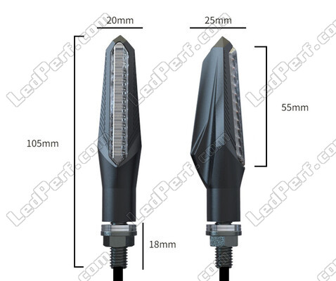 Ensemble des dimensions des clignotants dynamiques LED avec feux de jour pour Aprilia RS 125 (1999 - 2005)